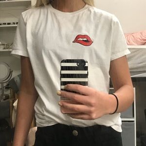 Lips hand embroidered T-shirt